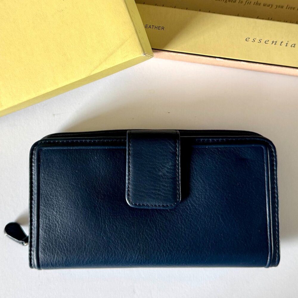 NIB Rolfs Blue Leather Checkbook Wallet Clutch ID Viewer Card Slots Coin